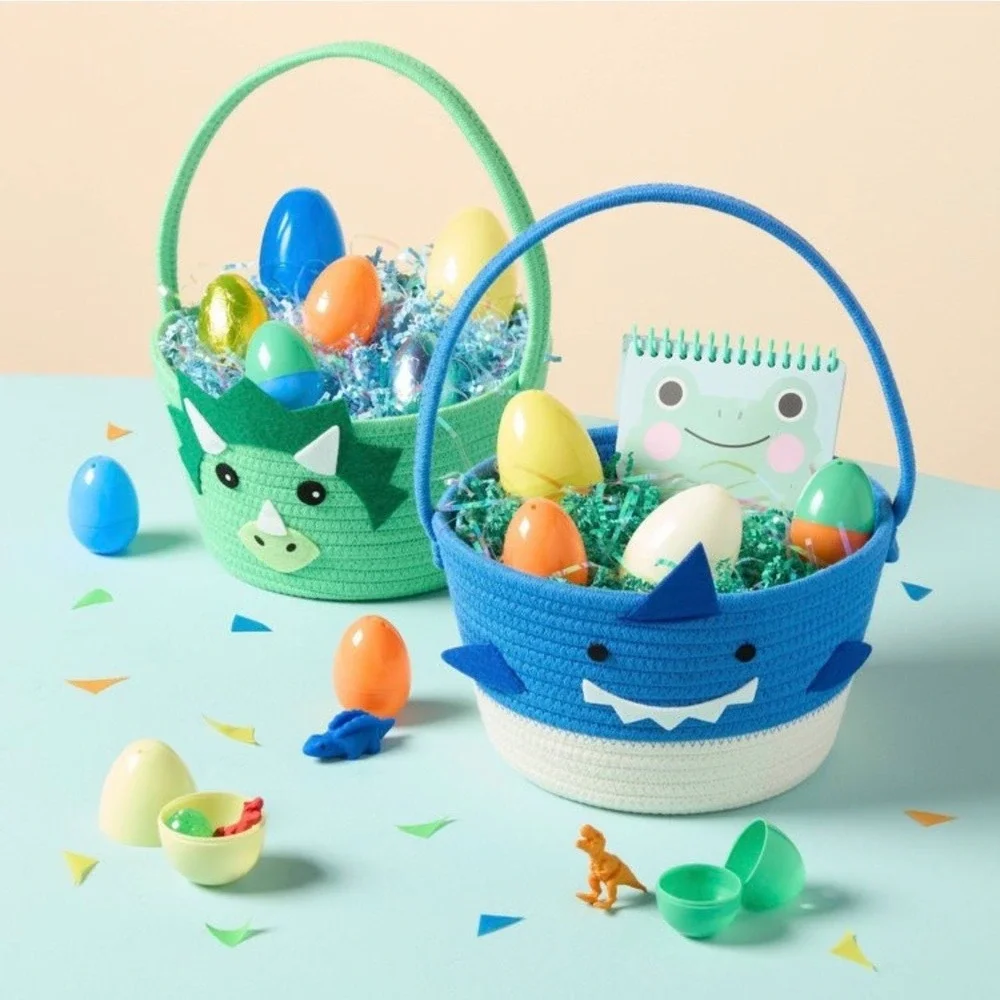 Spritz Blue Shark Easter Rope Basket Woven Storage Bin with Handle New with Tags